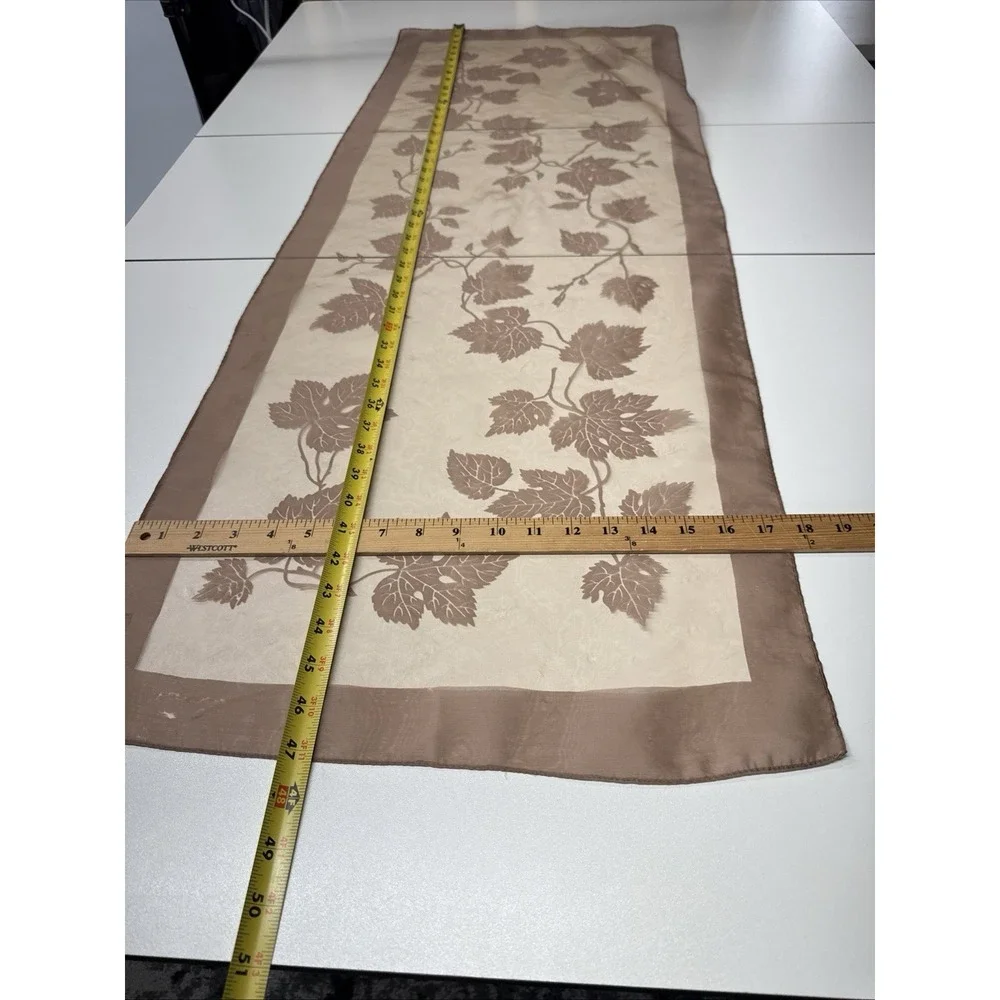 Vintage Italian Scarf Sheer Mauve Brown Floral Leaves 17x47